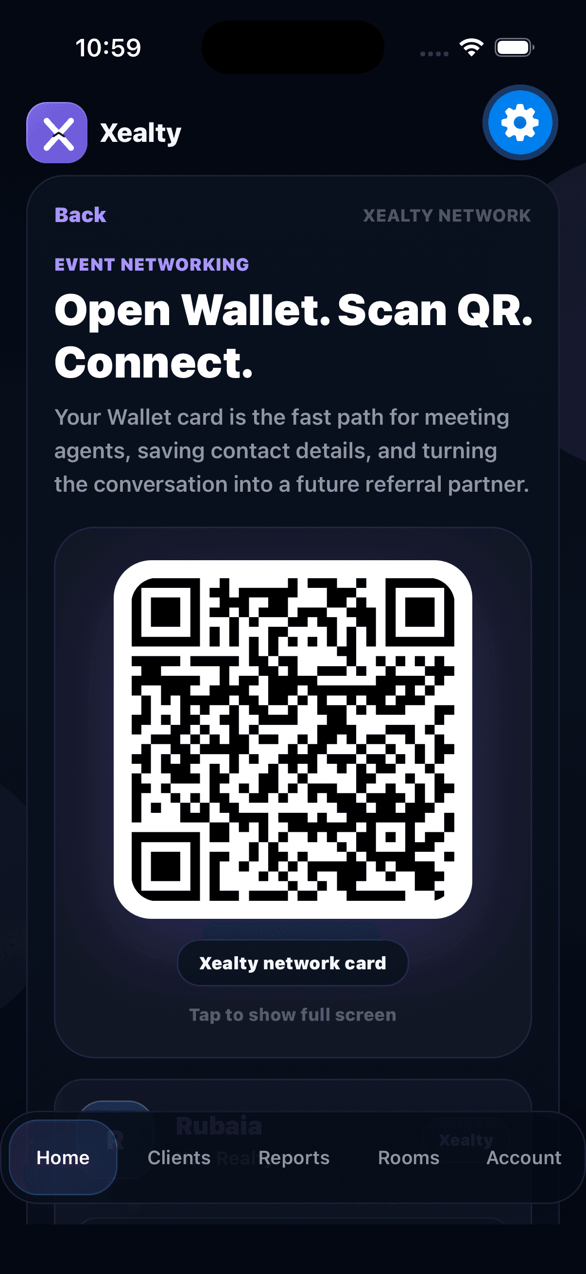 Xealty Network QR screen for agent connections